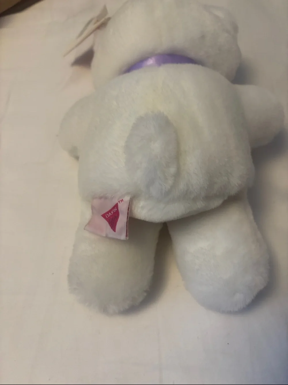 White Plush Teddy Bear with Lavender Bow - Kids Toys